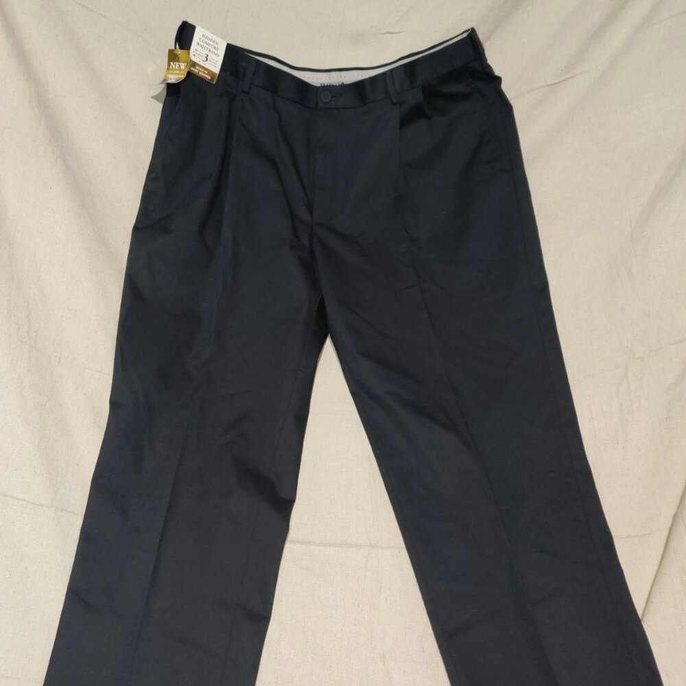 Haggar Pleated Classic Stretch Twill Dress Pants Black Men's NWT 40W x 30L